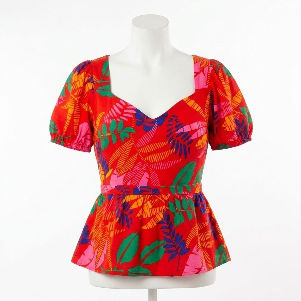 NEW SKIES ARE BLUE sweetheart tropical print peplum top in red